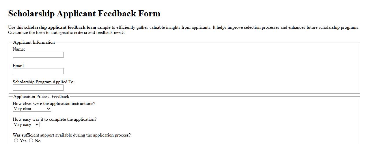 Scholarship applicant feedback form sample image preview