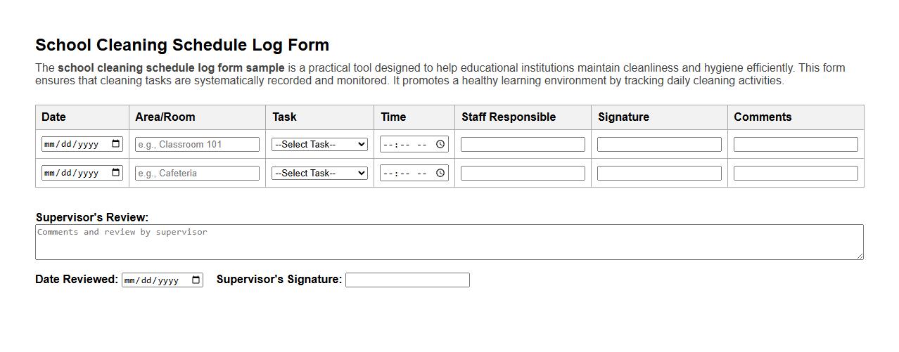 school cleaning schedule log form sample image preview