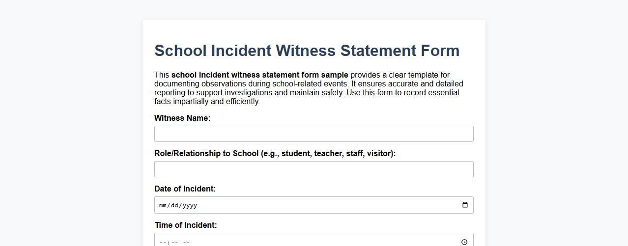 School incident witness statement form sample image preview