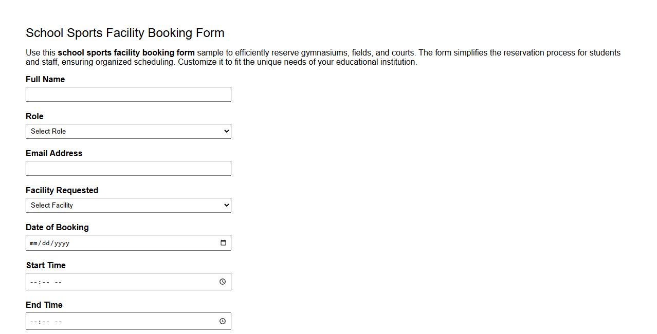 school sports facility booking form sample image preview