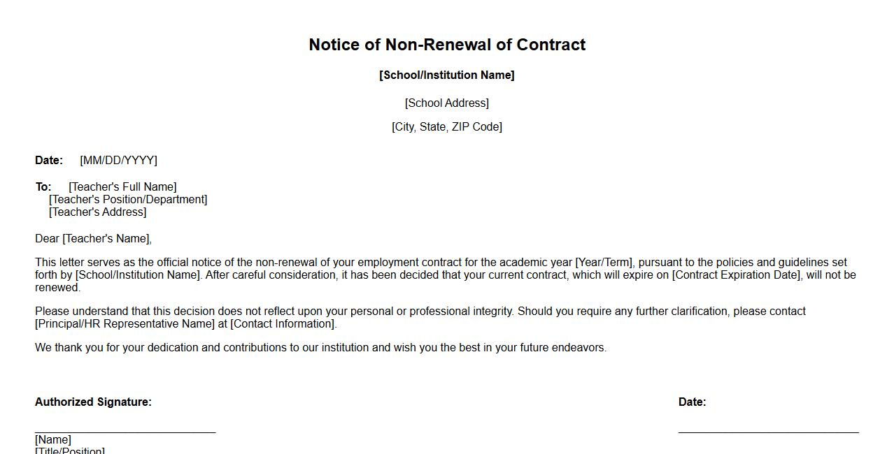 school teacher notice of non-renewal of contract form sample image preview