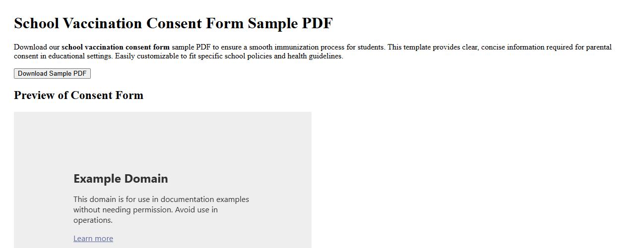 School vaccination consent form sample PDF image preview