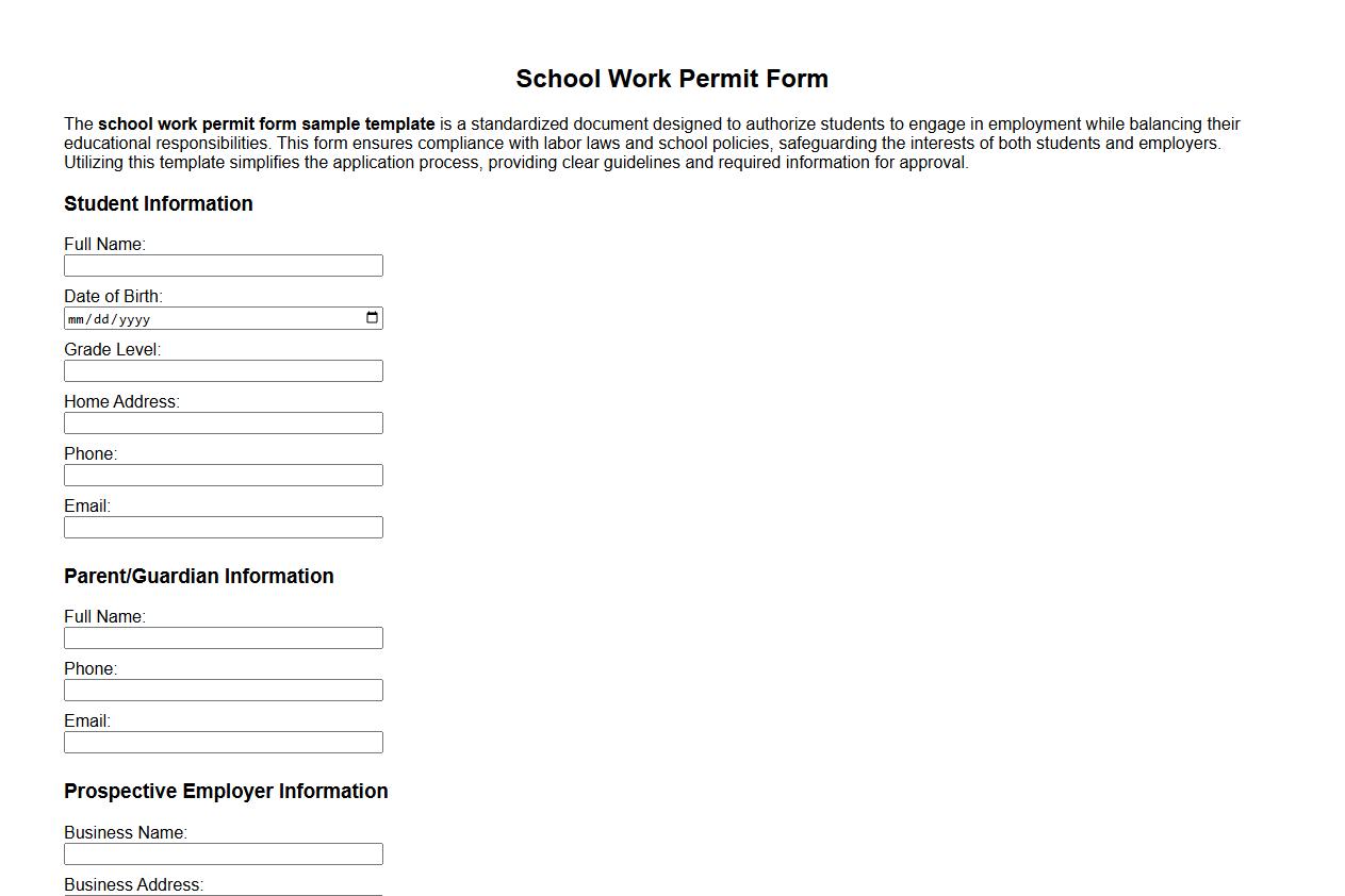 school work permit form sample template image preview