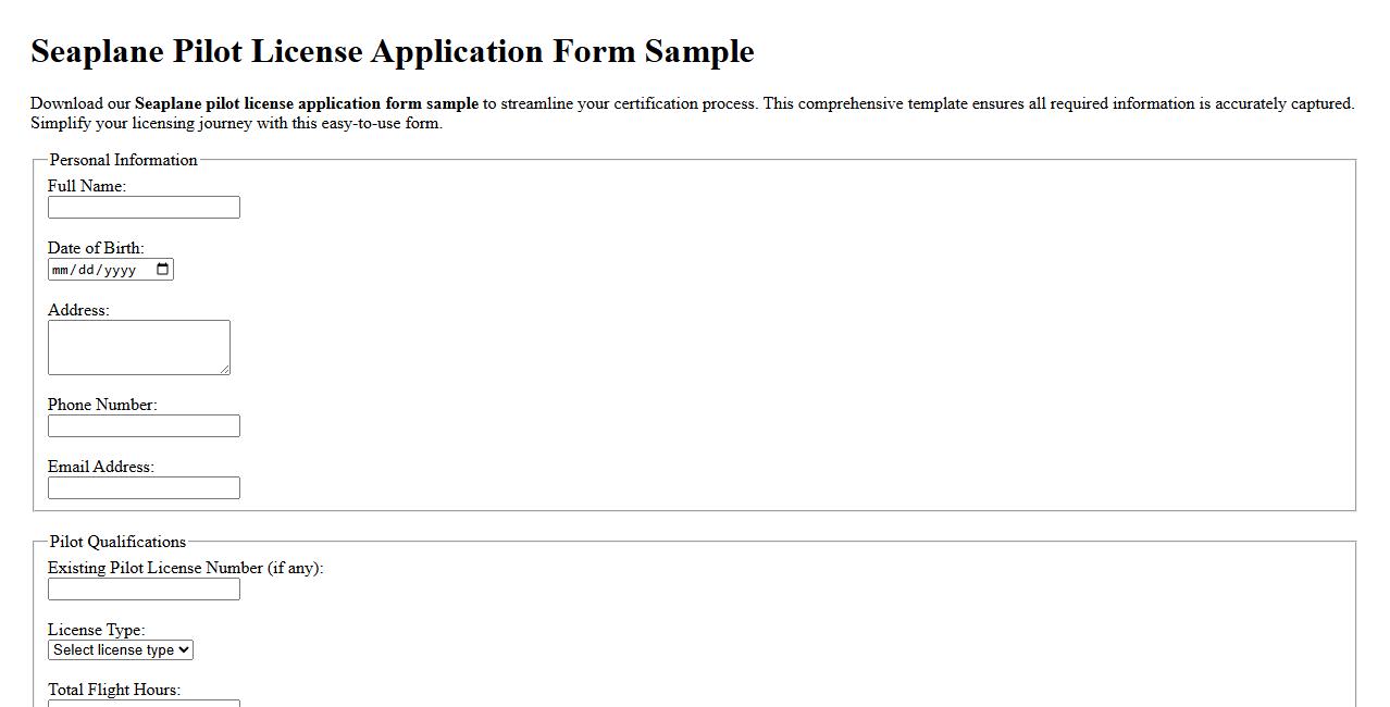 Seaplane pilot license application form sample image preview