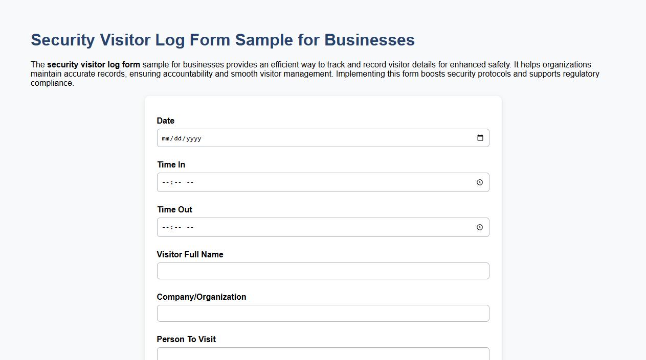 security visitor log form sample for businesses image preview