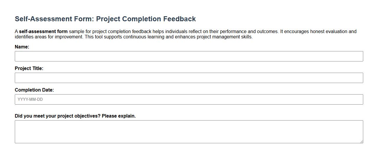 self-assessment form sample for project completion feedback image preview