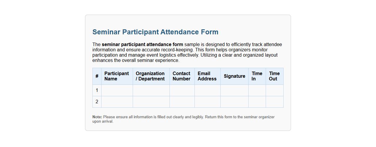 Seminar participant attendance form sample image preview