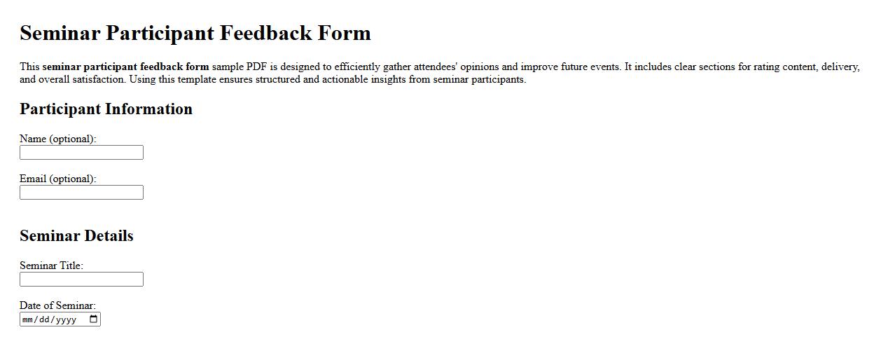 seminar participant feedback form sample PDF image preview