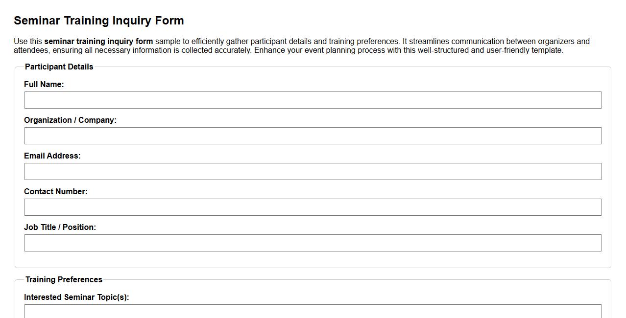 seminar training inquiry form sample image preview