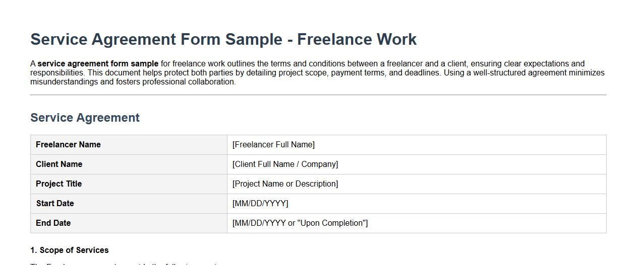 Service agreement form sample for freelance work image preview
