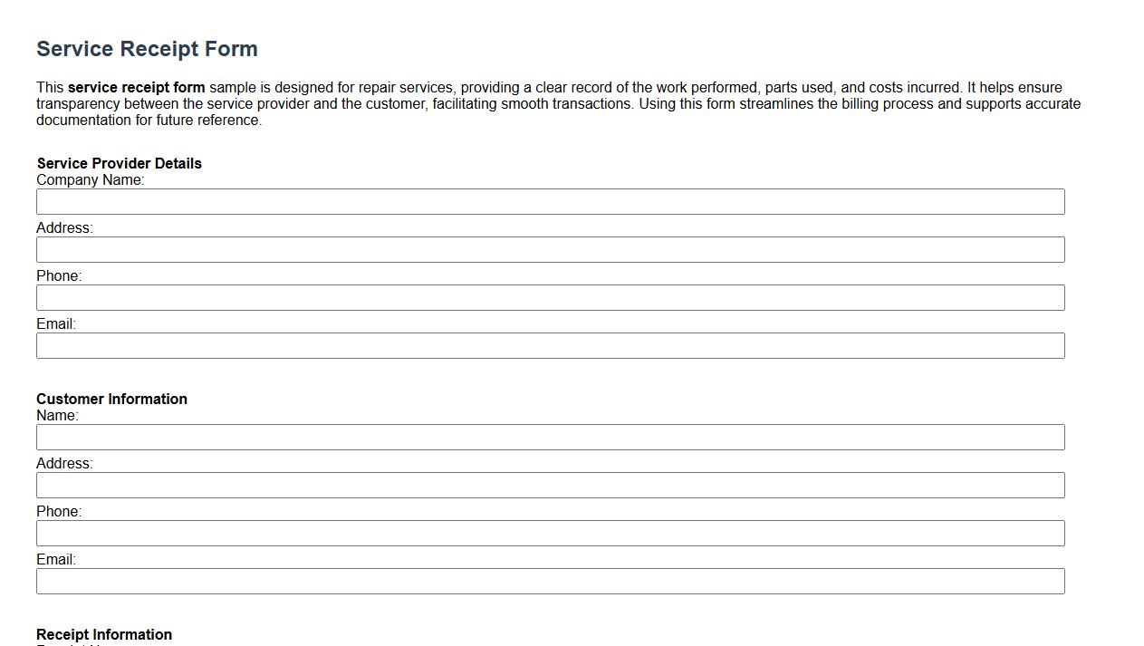 service receipt form sample for repair services image preview