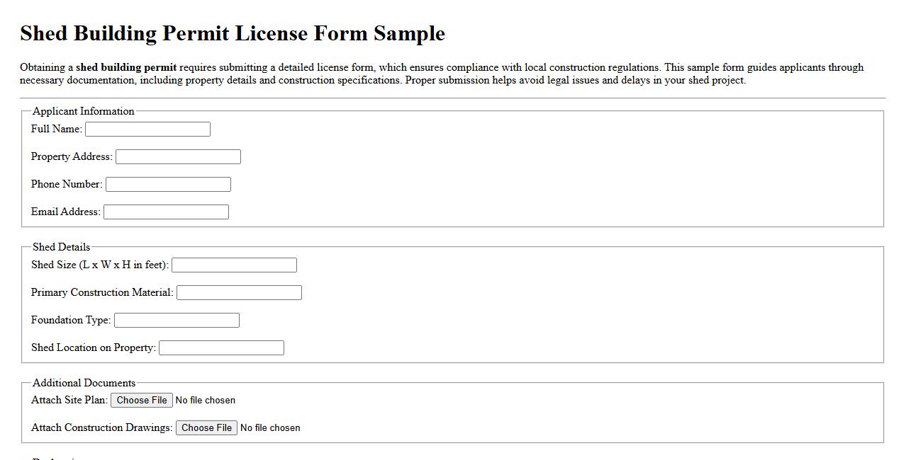 Shed building permit license form sample image preview