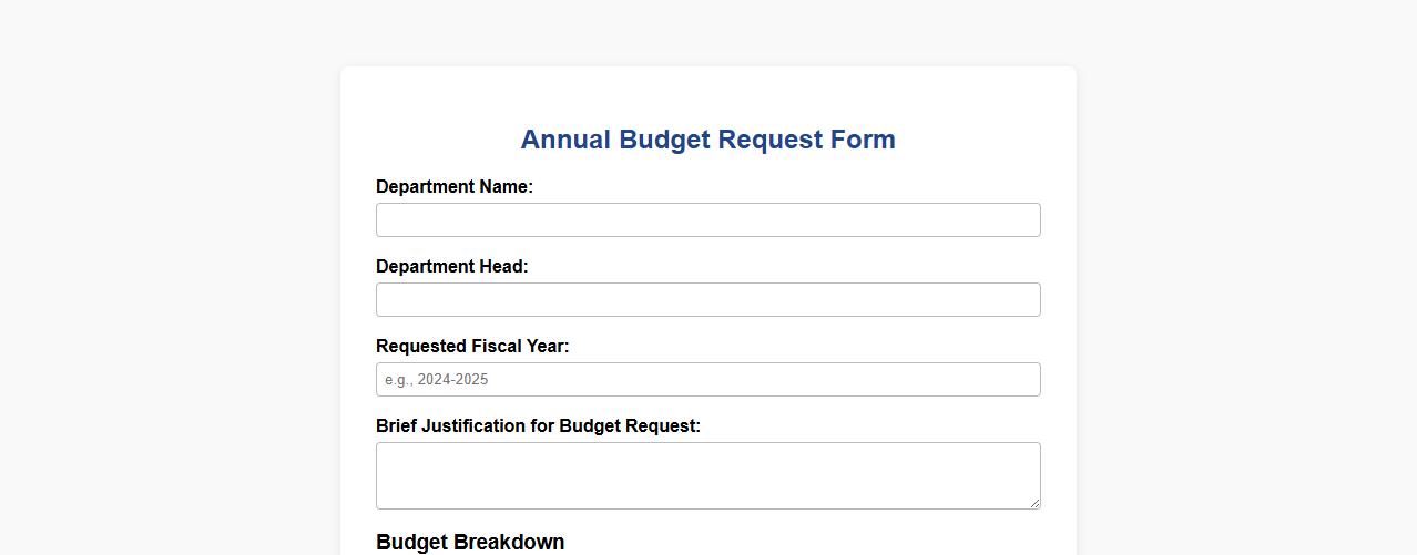 simple annual budget request form sample for departments image preview