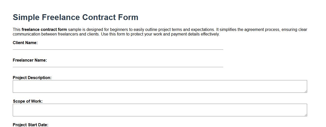 Simple freelance contract form sample for beginners image preview