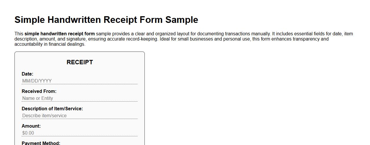 Simple handwritten receipt form sample image preview