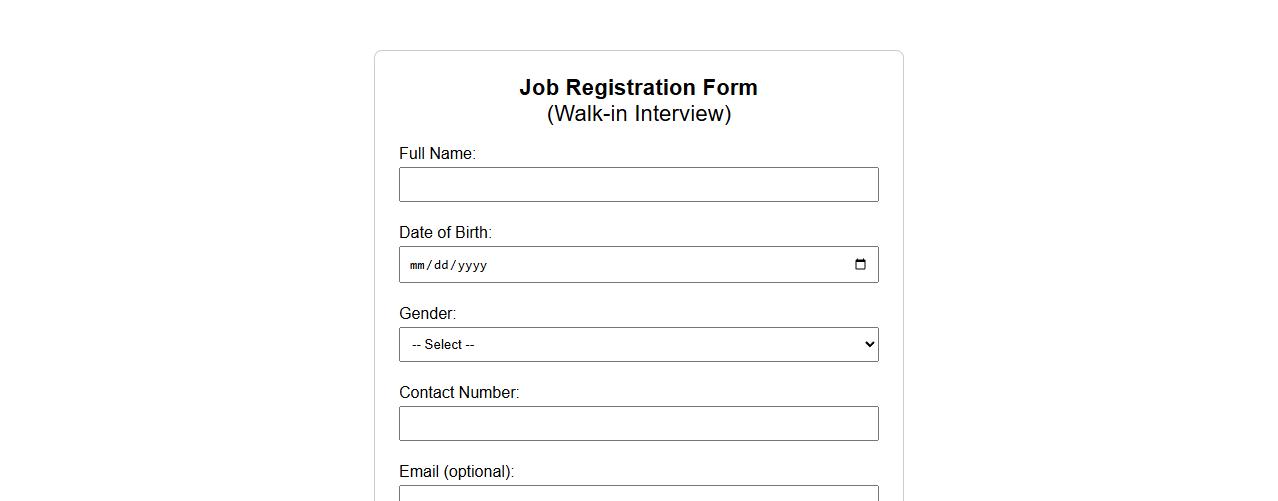 simple job registration form sample for walk-in interview image preview