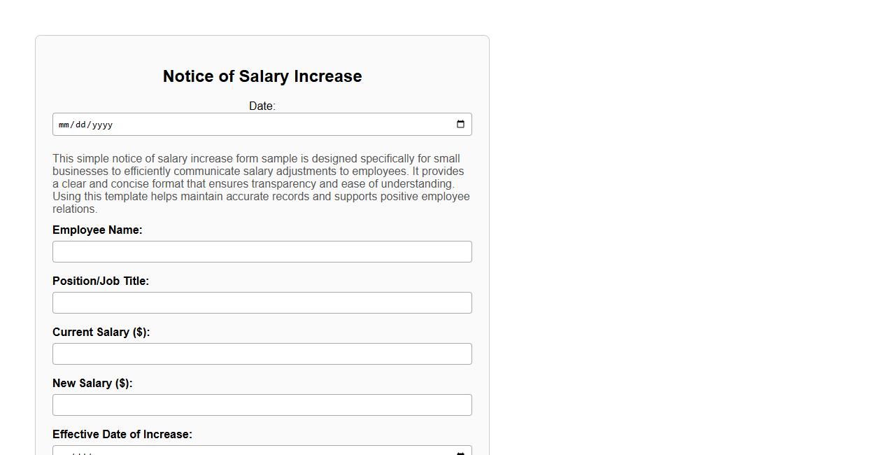 simple notice of salary increase form sample for small businesses image preview