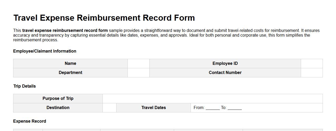 simple travel expense reimbursement record form sample image preview