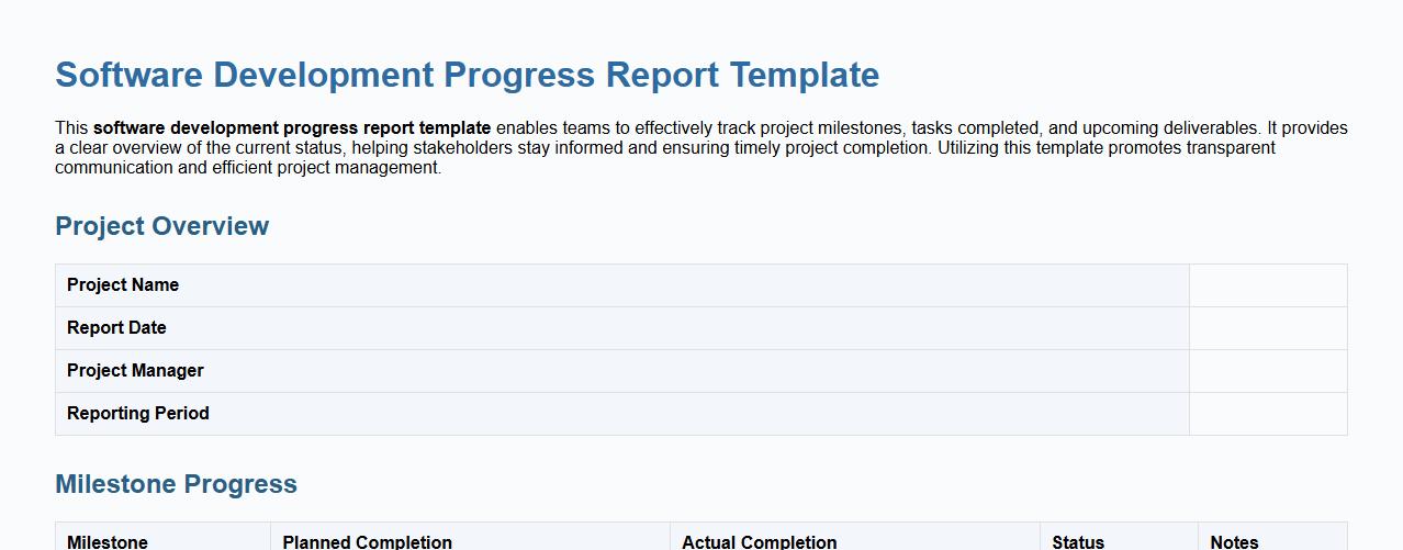 Software development progress report template image preview
