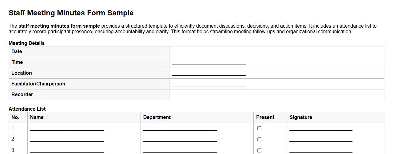 staff meeting minutes form sample with attendance list image preview