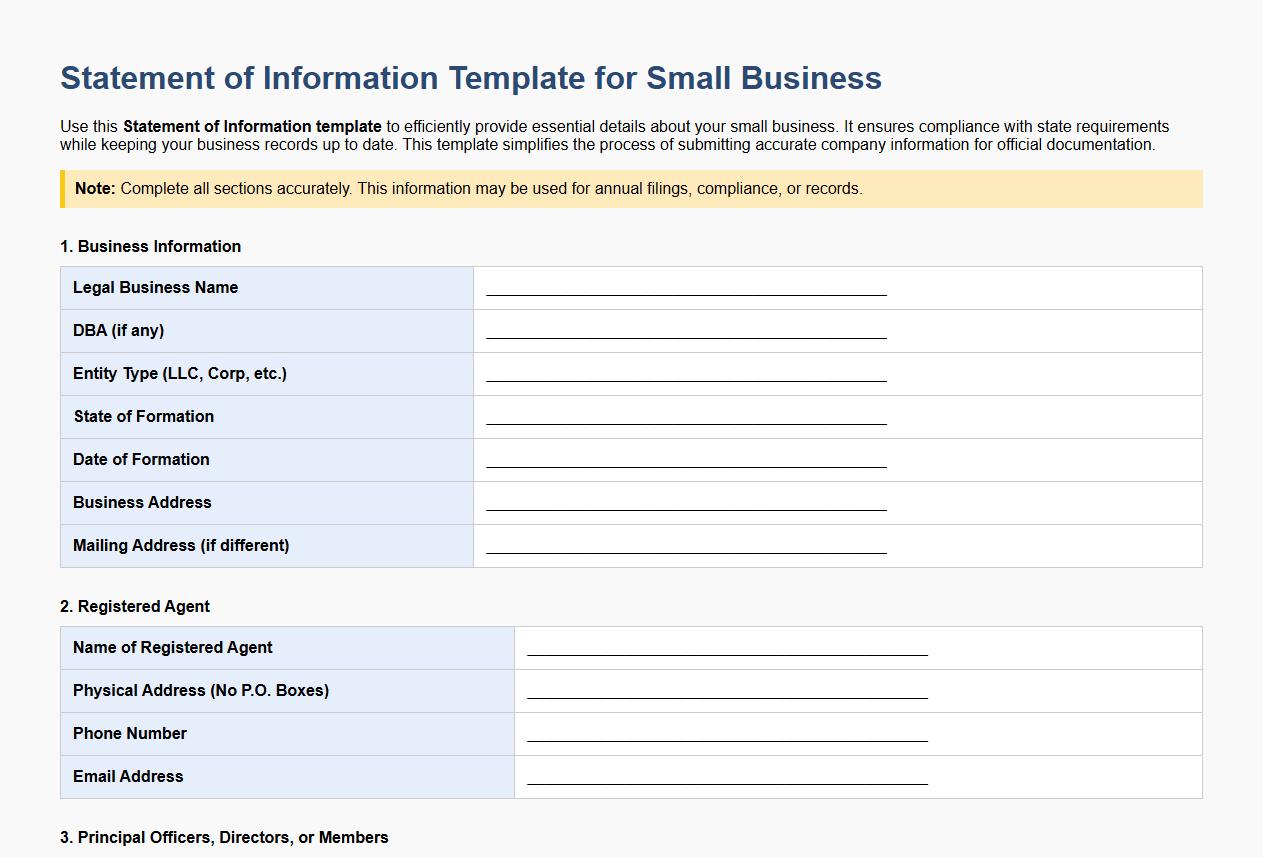 Statement of information template for small business image preview