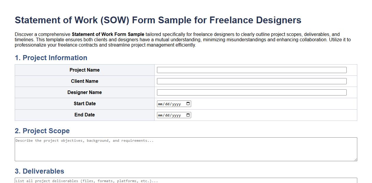 Statement of Work Form Sample for Freelance Designers image preview