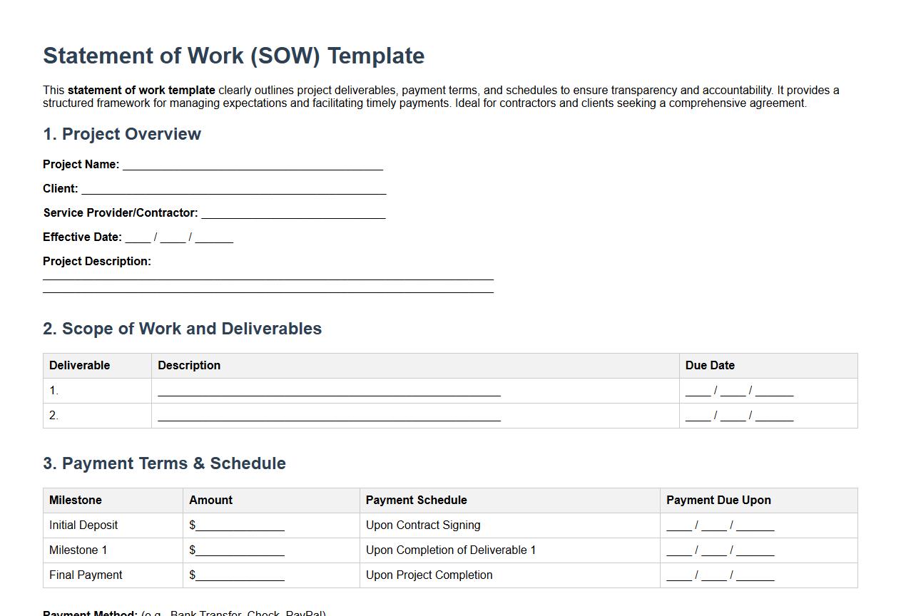 Statement of work template with payment terms and schedules image preview
