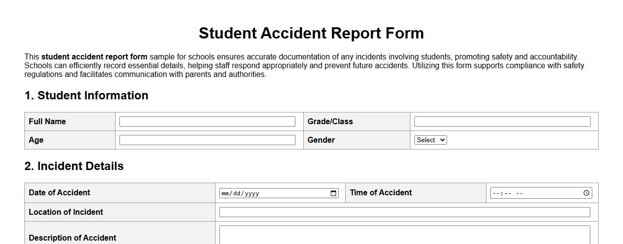 student accident report form sample for schools image preview