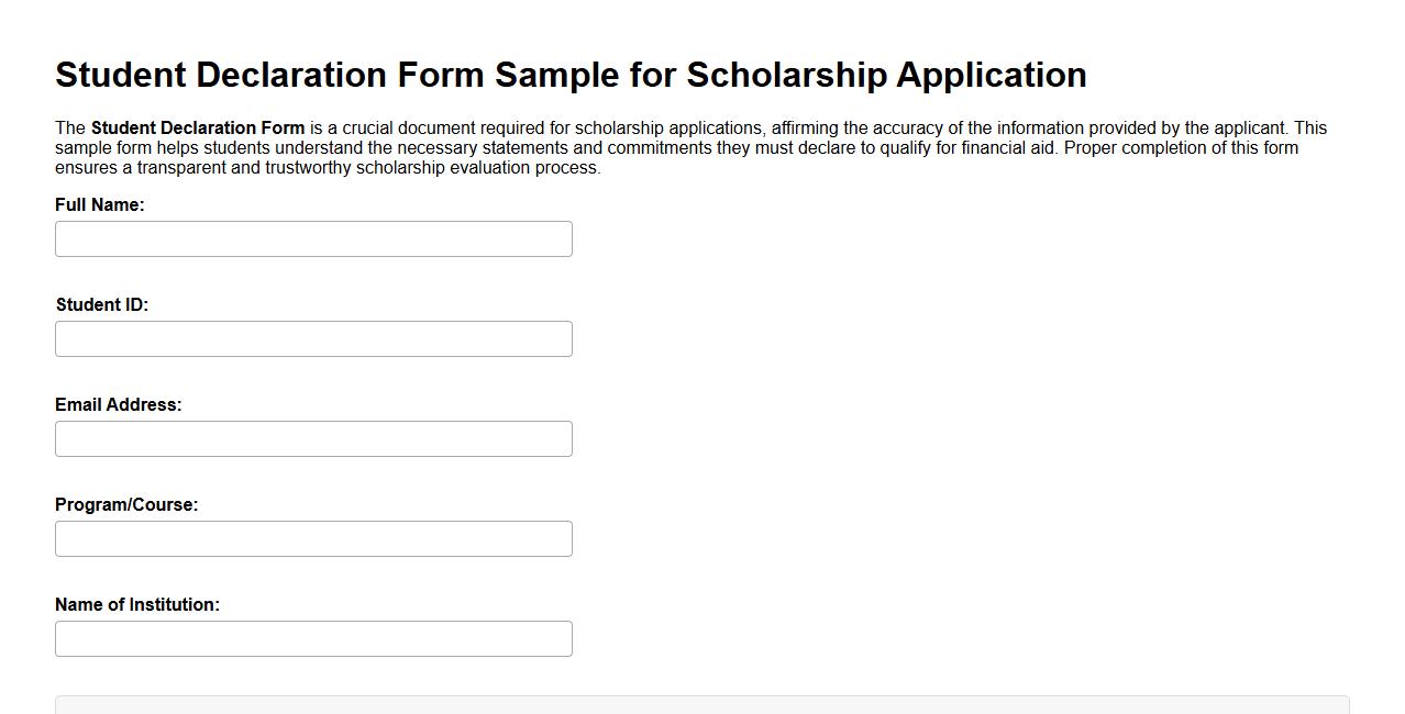 Student Declaration Form Sample for Scholarship Application image preview