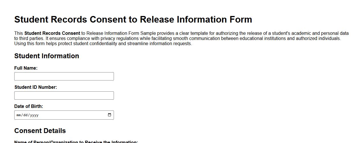 Student records consent to release information form sample image preview