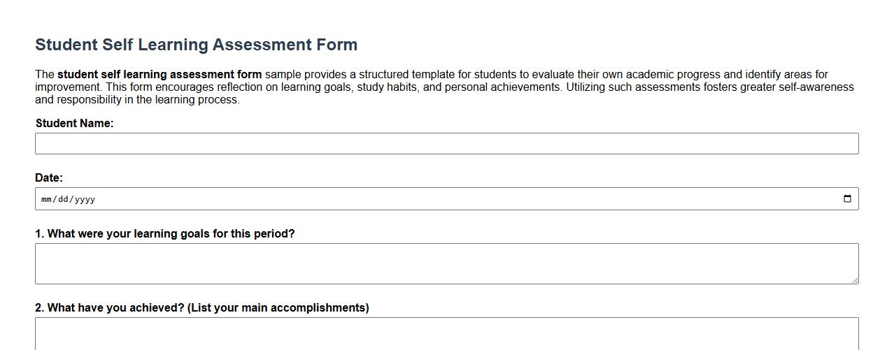 student self learning assessment form sample image preview