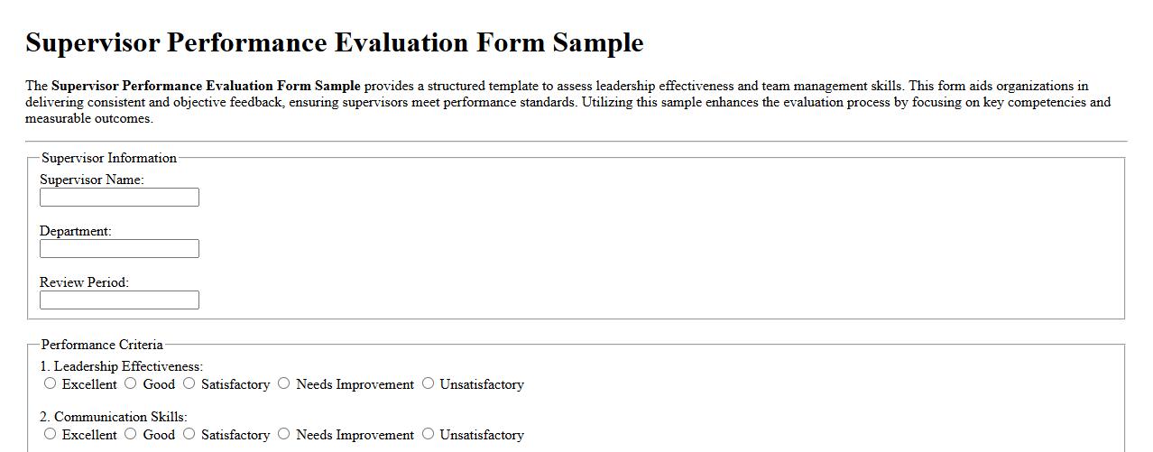 Supervisor Performance Evaluation Form Sample image preview