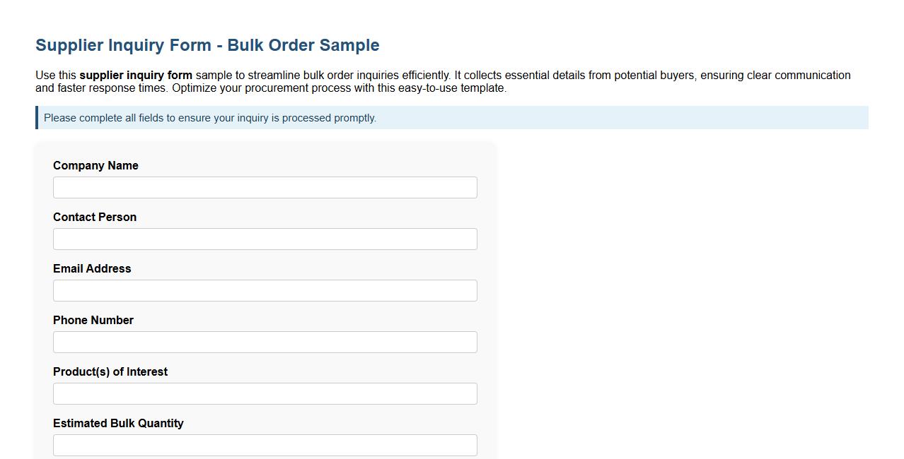 supplier inquiry form sample for bulk order inquiries image preview