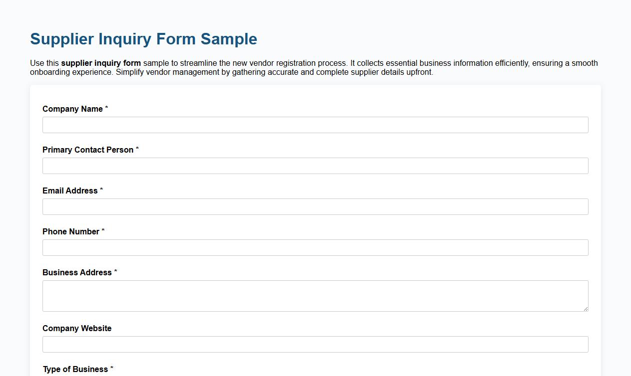 supplier inquiry form sample for new vendor registration image preview
