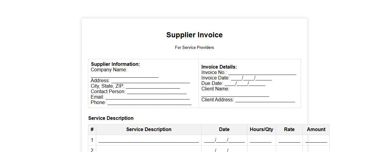 supplier invoice form sample for service providers image preview