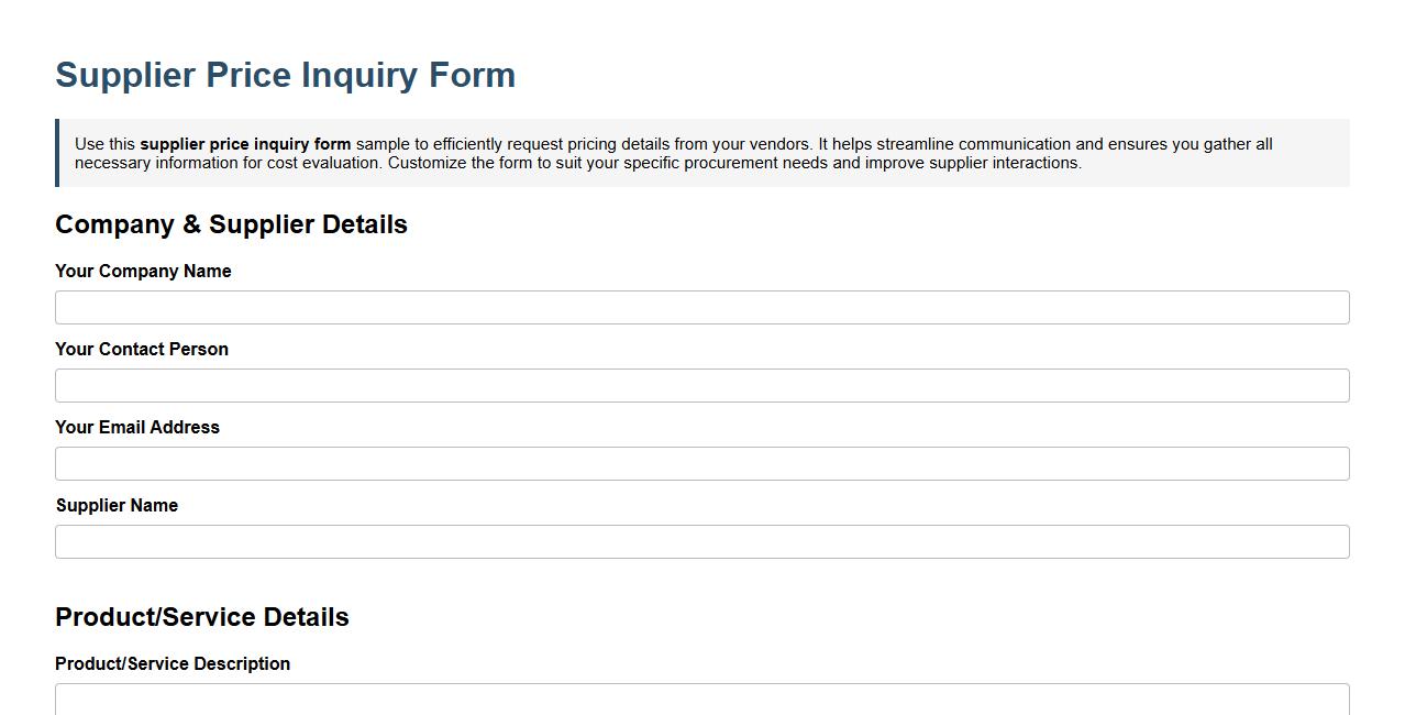 Supplier price inquiry form sample image preview
