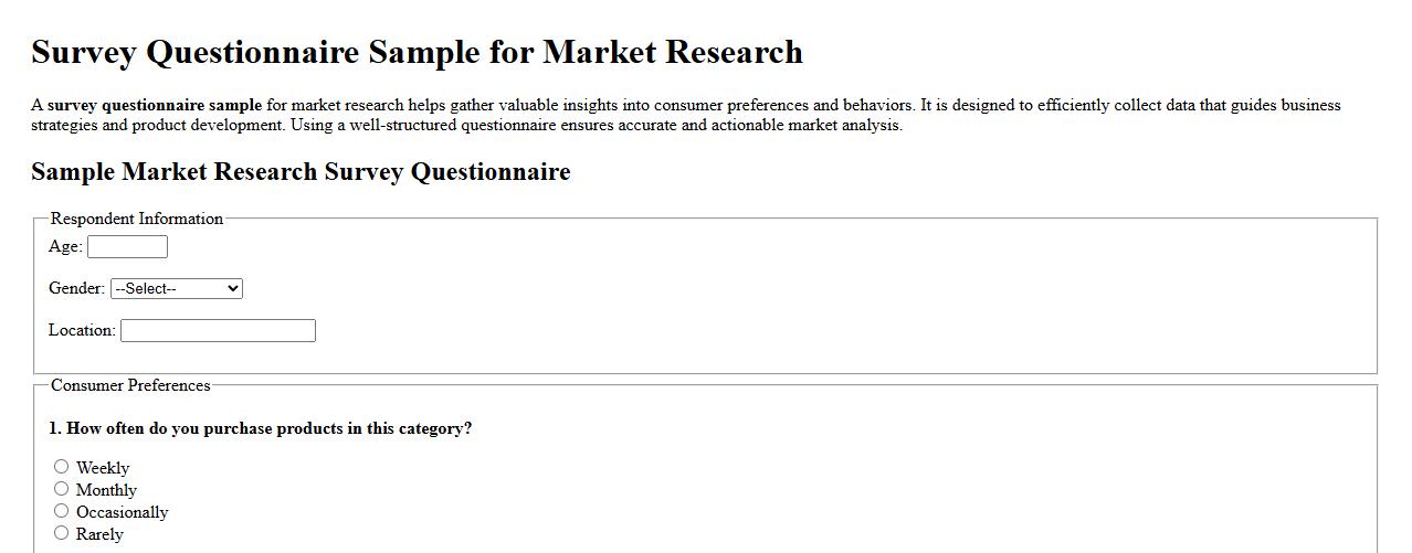Survey questionnaire sample for market research image preview