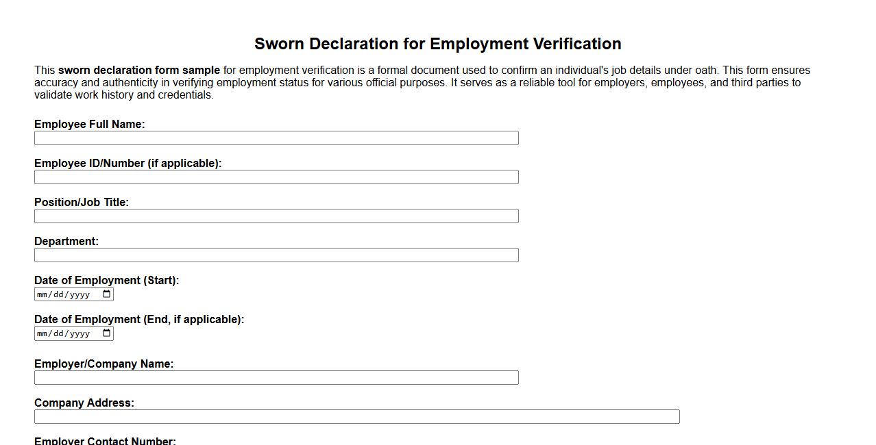 Sworn declaration form sample for employment verification image preview
