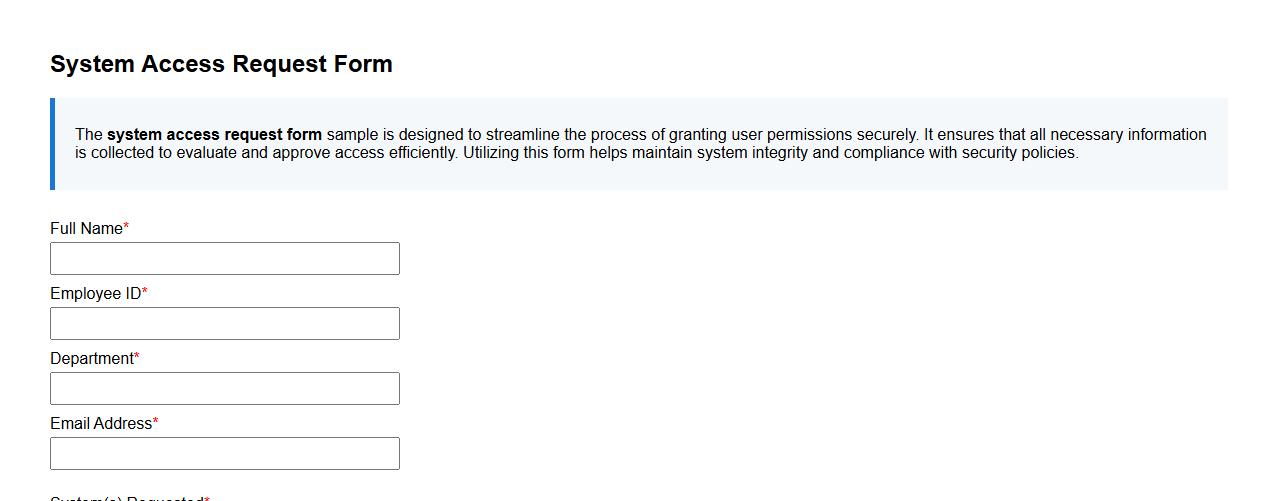 system access request form sample image preview