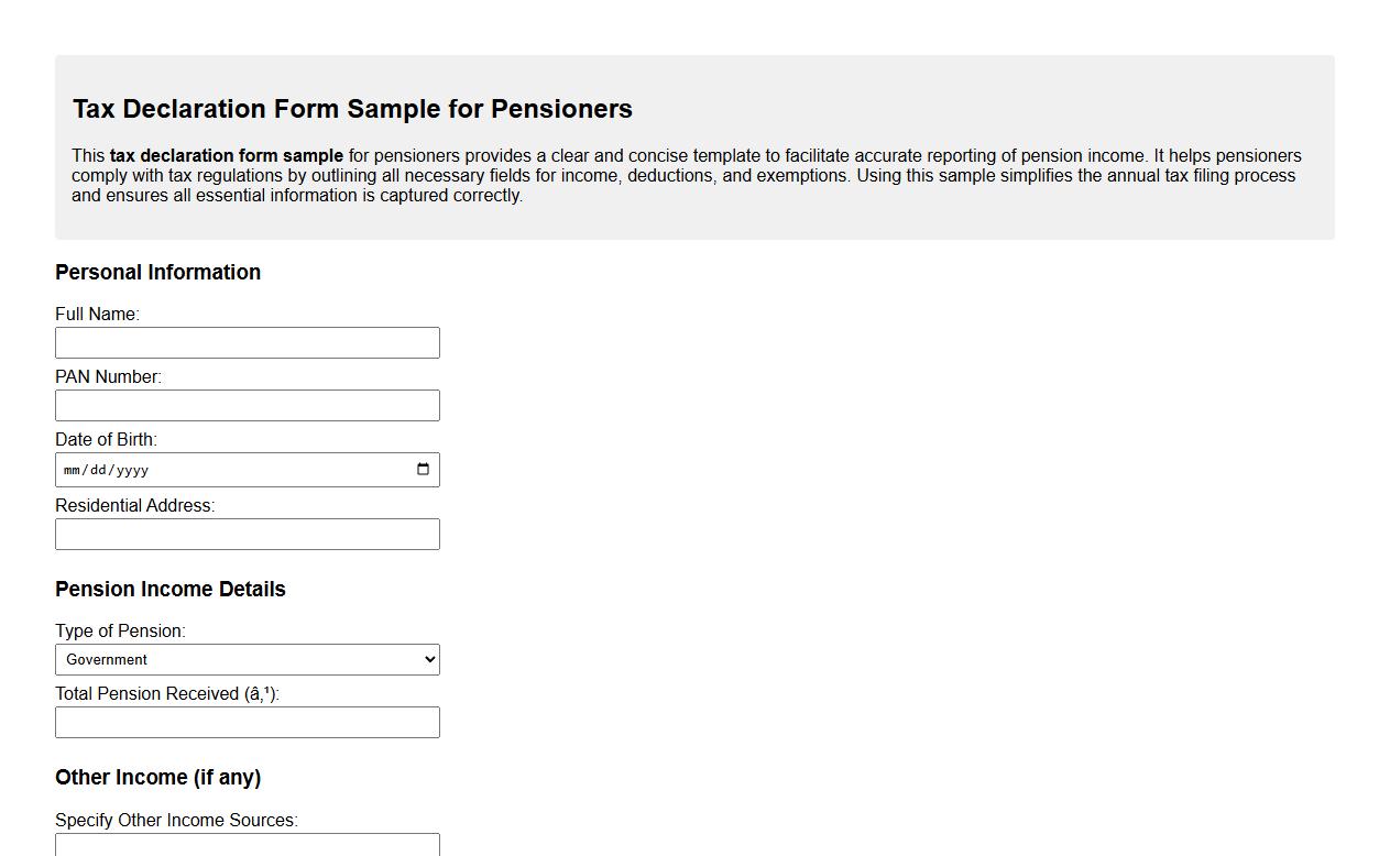 Tax declaration form sample for pensioners image preview