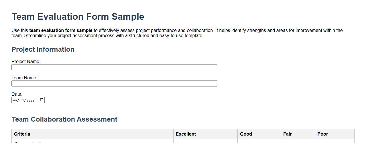 team evaluation form sample for project assessment image preview