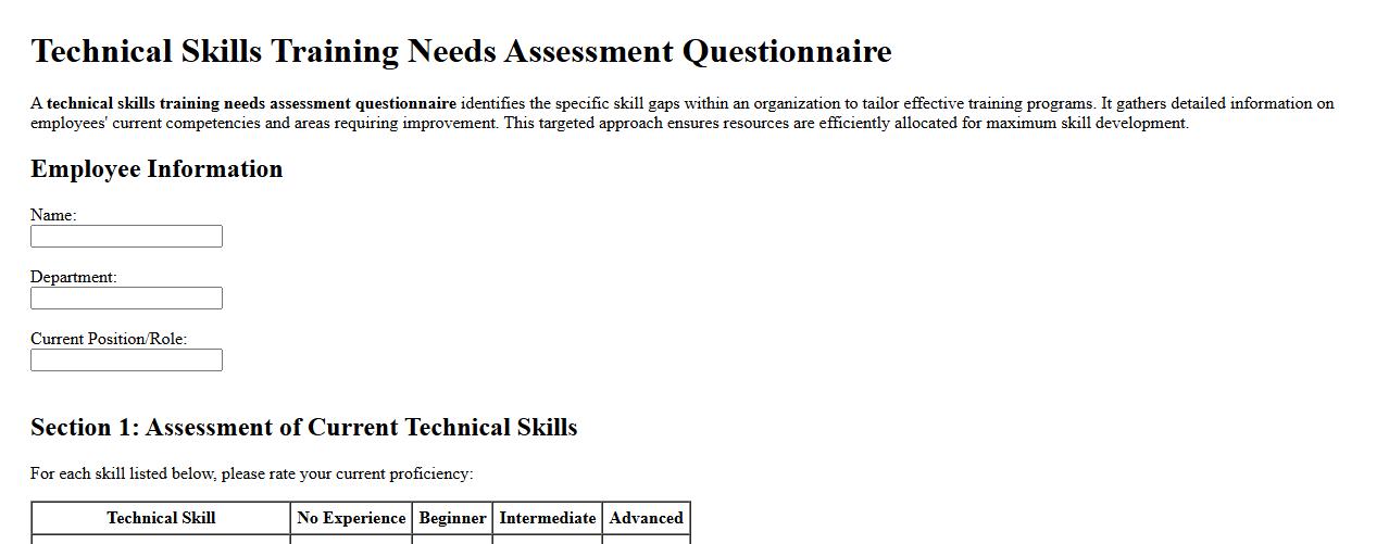 technical skills training needs assessment questionnaire image preview