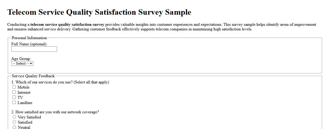 telecom service quality satisfaction survey sample image preview
