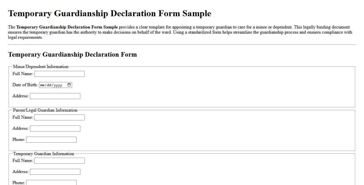 Temporary guardianship declaration form sample image preview