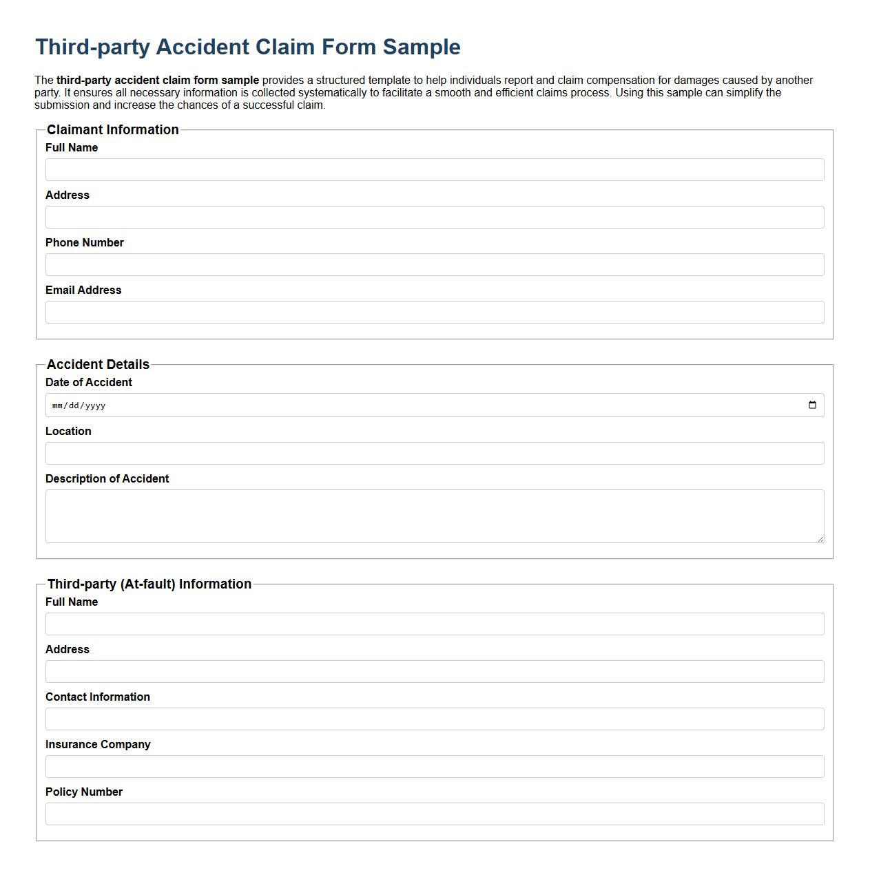 Third-party accident claim form sample image preview