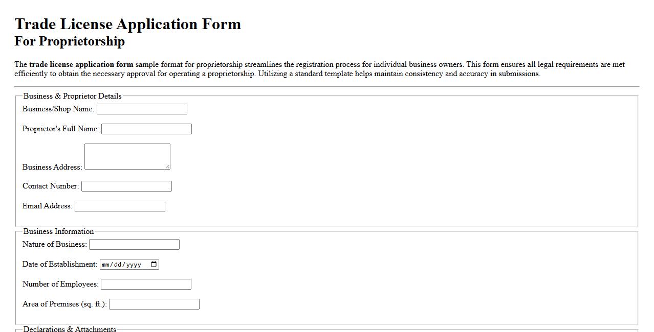 trade license application form sample format for proprietorship image preview