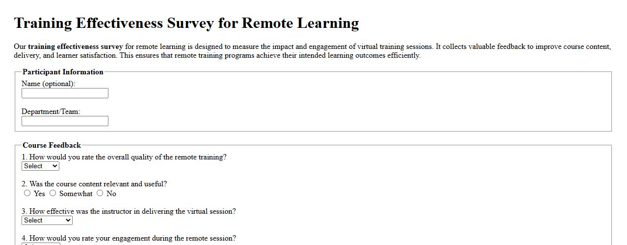 training effectiveness survey for remote learning image preview