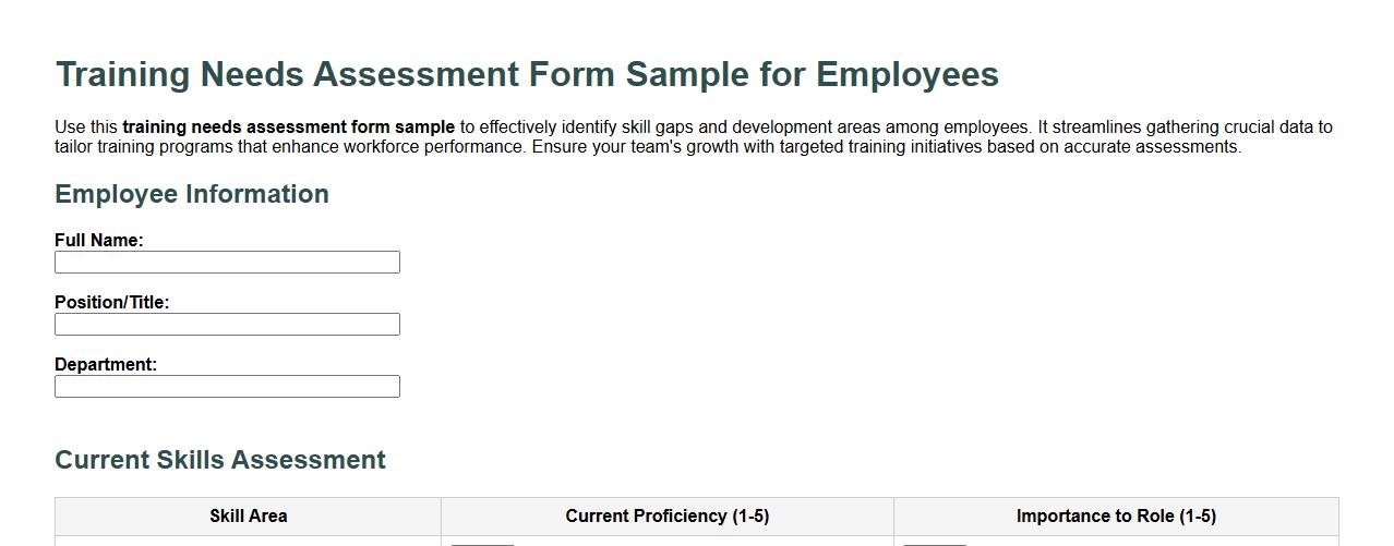 Training needs assessment form sample for employees image preview