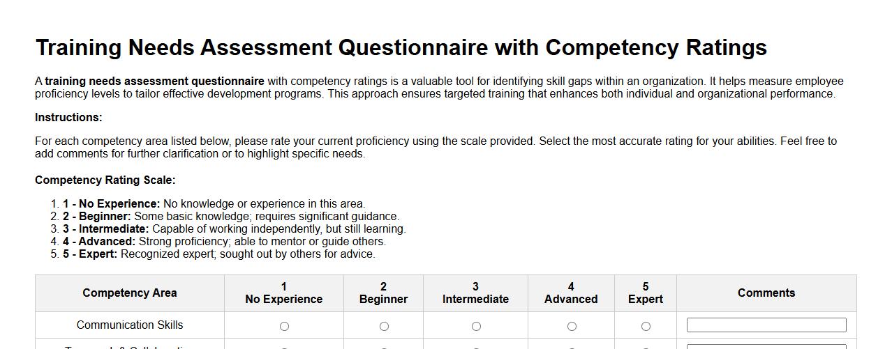 training needs assessment questionnaire with competency ratings image preview