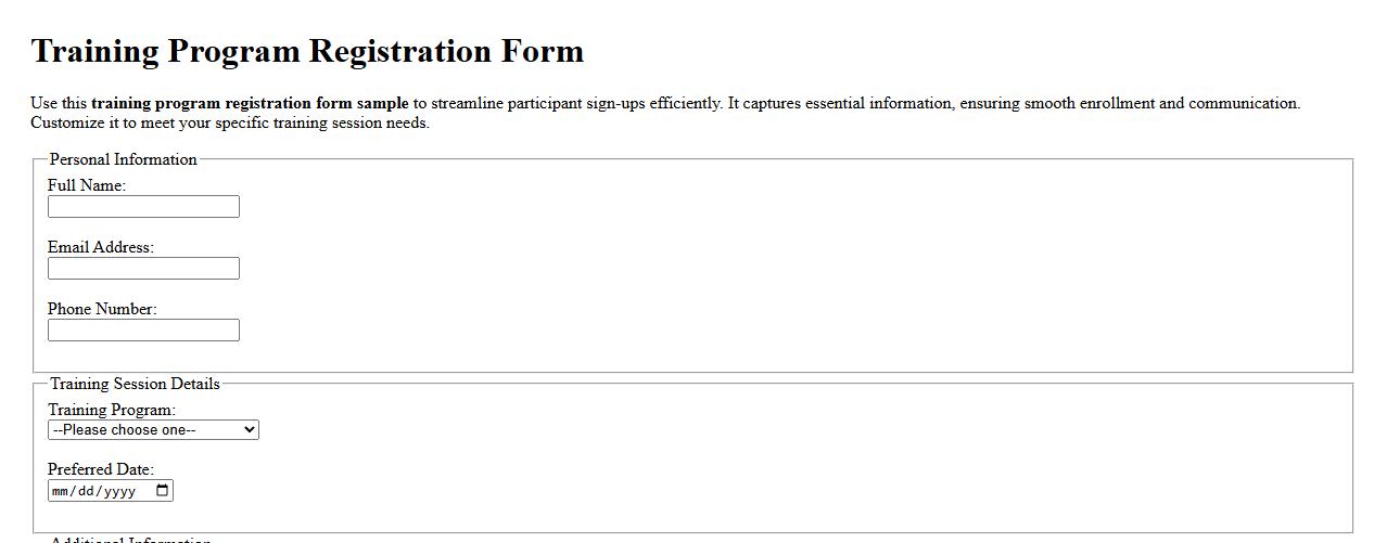 training program registration form sample image preview